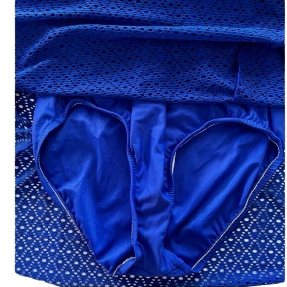 Swim Solutions Swimdress Size 8 Swimsuit Crochet Bow Tummy Control Blue NEW $109 - Picture 6 of 11